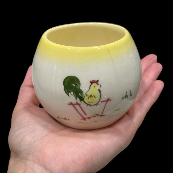Vintage Brock of California Pottery 1950’s Yellow Trim Small Jar w/ Rooster - Picture 5 of 6
